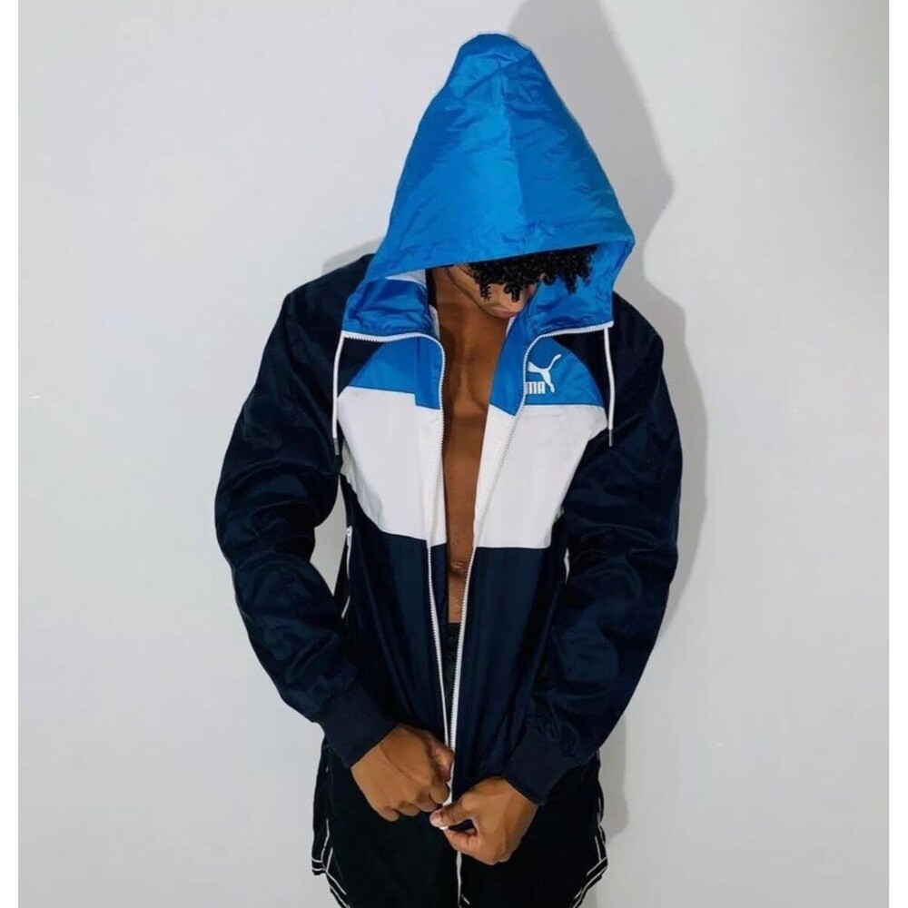 Puma Vintage Heritage Wind Jacket Windbreaker Navy Blue White Rare L